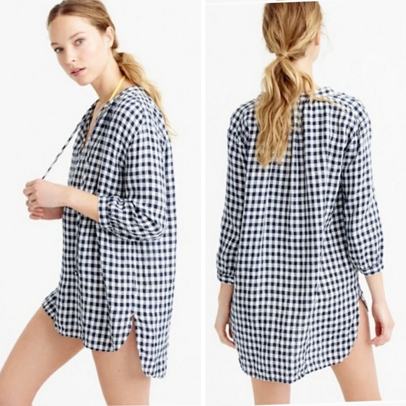 J. Crew Tops - J.Crew Gingham Plaid Tie Neck Tunic